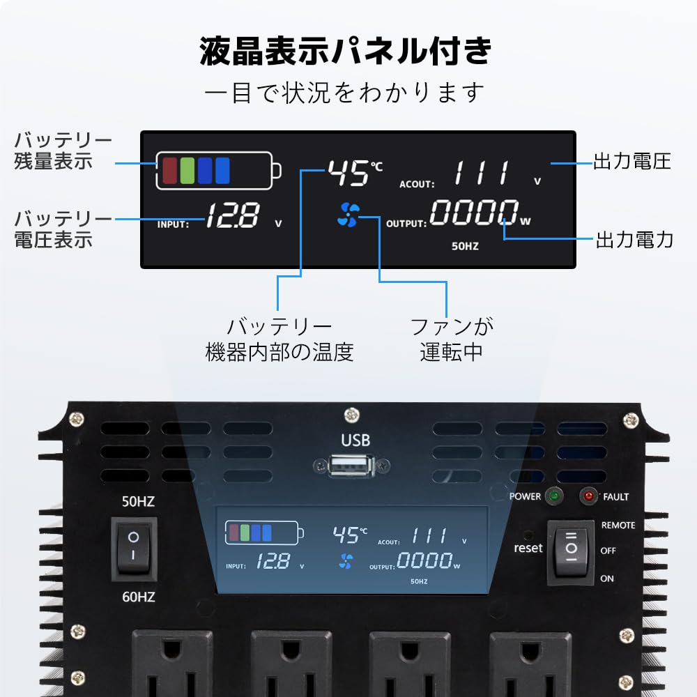 Amazon.co.jp: LVYUAN 3000W 高性能正弦波インバーター 正弦波 12V